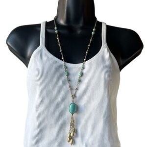 Lia Sophia Windstorm Gold Tone necklace with faux Turquoise Pendant